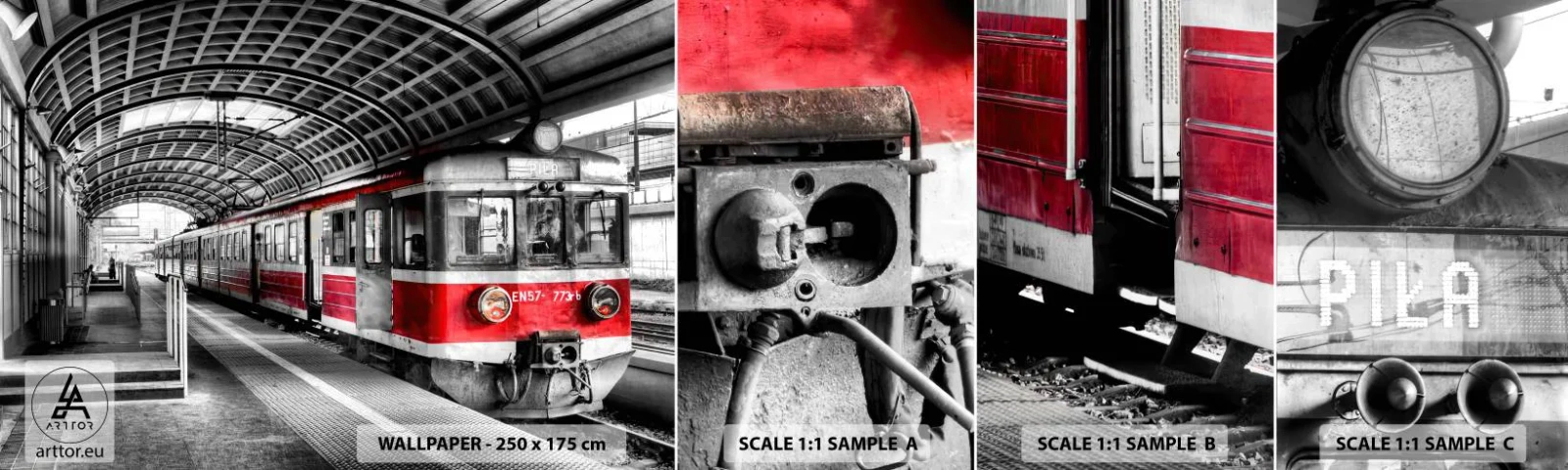 Échantillon De Papier Peint Standard Eco - C'est peut-être le voyage de votre vie ? - Train de voyageurs, Gare, Plate-forme - 100x30 cm