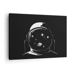 Impression sur toile - Image sur toile - Un casque d'astronaute minimaliste avec vue sur l'espace - 70x50cm - Sympa la vue - Décoration murale moderne pour le salon et la chambre ARTTOR