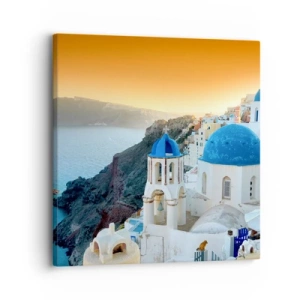 Impression sur toile - Image sur toile - Santorin - blotti contre les rochers - 30x30 cm
