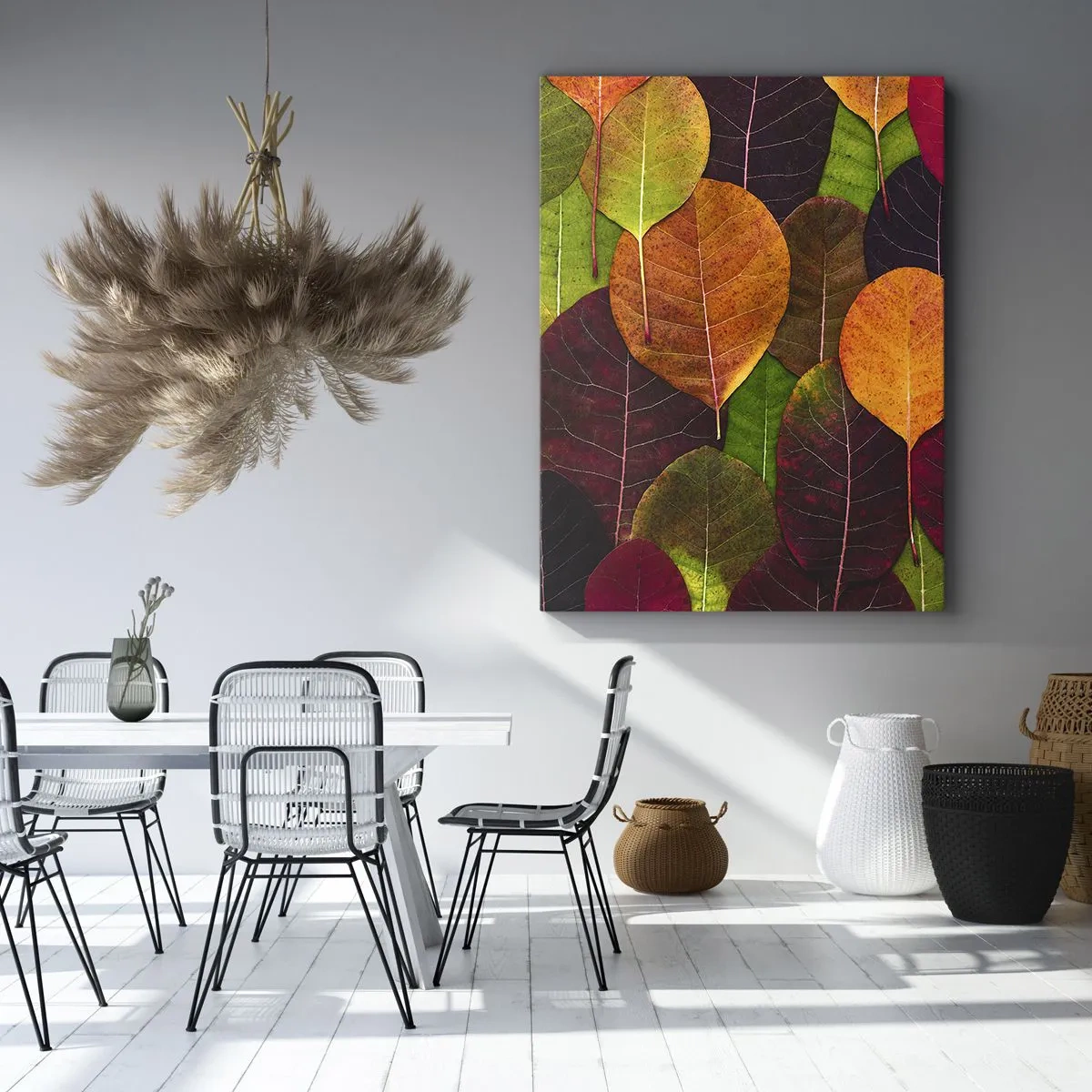 Impression sur toile - Image sur toile - Feuilles colorées disposées selon un motif d'automne - 80x120cm - Mozaique printannière - Décoration murale moderne pour le salon et la chambre ARTTOR