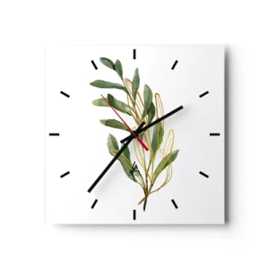 Horloge murale - Pendule murale - Branche verte avec des feuilles sur fond blanc - 30x30cm - Tout ce qui est bon - Décoration murale moderne pour le salon et la chambre ARTTOR