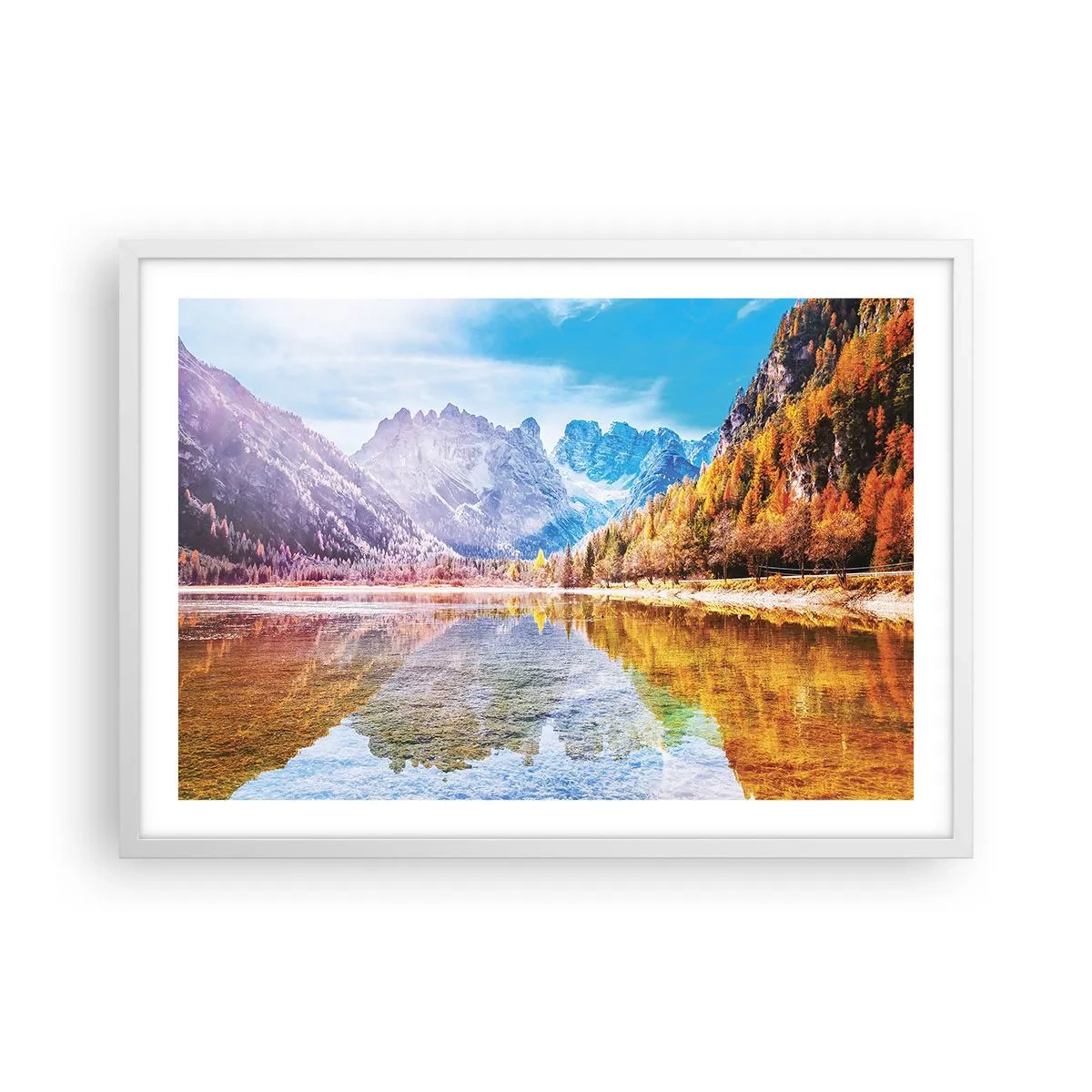 Affiche dans un cadre blanc - Poster - C'est déjà le printemps à la montagne - 70x50 cm