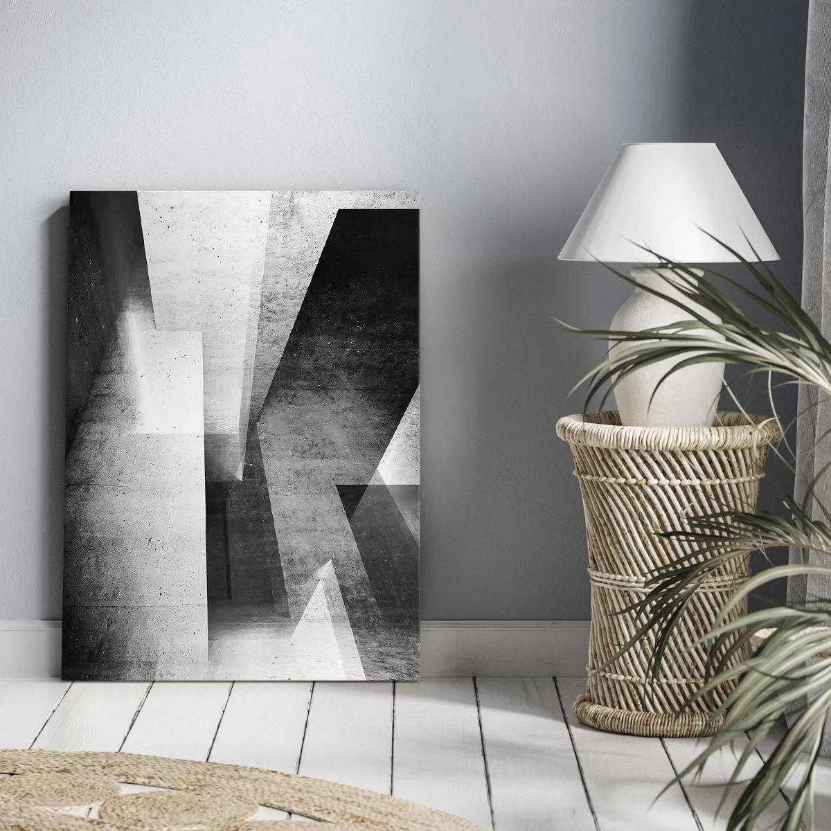 Impression sur toile - Image sur toile - Formes géométriques dans une composition monochrome - 70x100cm - Structure de l'espace - Décoration murale moderne pour le salon et la chambre ARTTOR