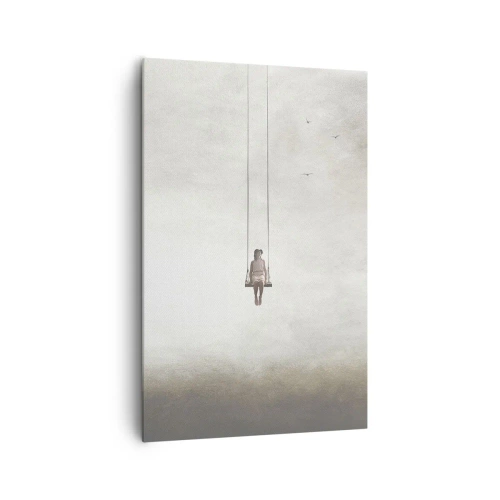 Impression sur toile - Image sur toile - Une figure sur une balançoire suspendue dans l'espace - 80x120cm - Enfant en nous - Décoration murale moderne pour le salon et la chambre ARTTOR