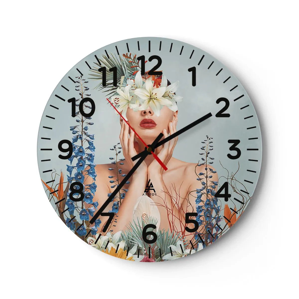 Horloge murale - Pendule murale - Femme - fleur - 30x30 cm