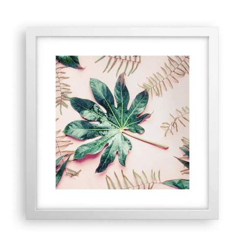 Affiche dans un cadre blanc - Poster - Étude de verdure sur fond rose - 30x30 cm