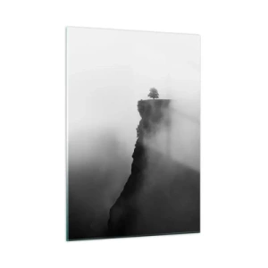 Impression sur verre - Image sur verre - Un arbre solitaire au bord d'une falaise dans un épais brouillard - 50x70cm - Au bord du monde - Décoration murale moderne pour le salon et la chambre ARTTOR