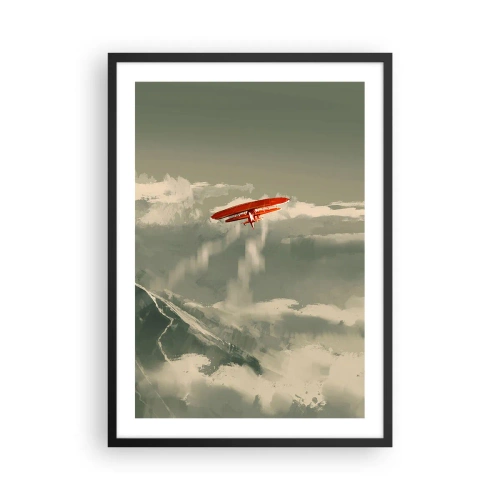 Affiche dans un cadre noir - Poster - Un biplan rouge dans le ciel - 50x70cm - Pionnier intrépide - Décoration murale moderne pour le salon et la chambre ARTTOR