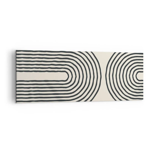Impression sur toile - Image sur toile - Motif géométrique abstrait avec des lignes symétriques sur un fond clair - 140x50cm - Dans un instant... - Décoration murale moderne pour le salon et la chambre ARTTOR