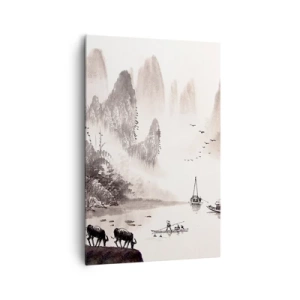 Impression sur toile - Image sur toile - Un paysage pittoresque de style asiatique avec des montagnes brumeuses - 80x120cm - Le quotidien exotique de l'Orient - Décoration murale moderne pour le salon et la chambre ARTTOR