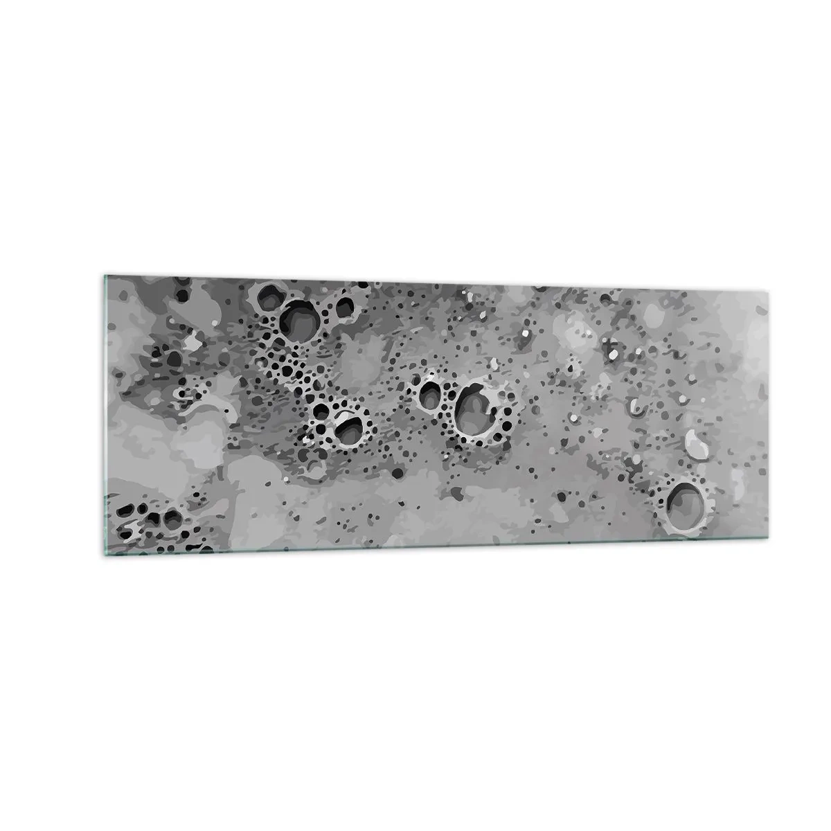 Impression sur verre - Image sur verre - Motif de bulles abstrait noir et blanc - 140x50cm - Comme un paysage lunaire - Décoration murale moderne pour le salon et la chambre ARTTOR