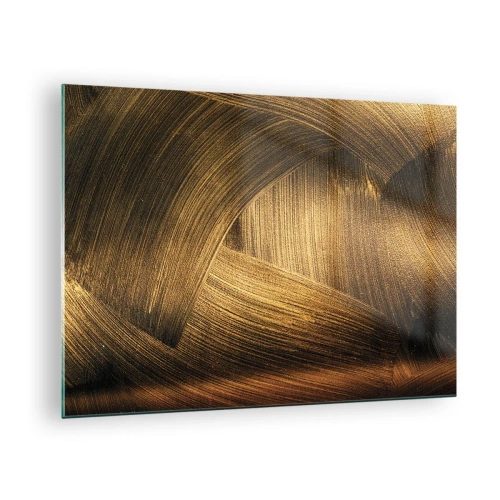 Impression sur verre - Image sur verre - Une peinture abstraite représentant des lignes géométriques dorées sur un fond - 70x50cm - Dans un labyrinthe en or - Décoration murale moderne pour le salon et la chambre ARTTOR