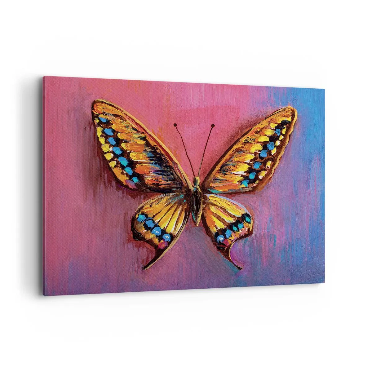 Impression sur toile - Image sur toile - Papillon coloré sur un fond abstrait - 100x70cm - Un joyau de la nature - Décoration murale moderne pour le salon et la chambre ARTTOR