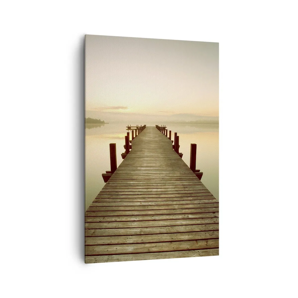 Impression sur toile - Image sur toile - Une jetée en bois sur un lac calme le matin - 80x120cm - L'aube, les premières lueurs, le jour  - Décoration murale moderne pour le salon et la chambre ARTTOR