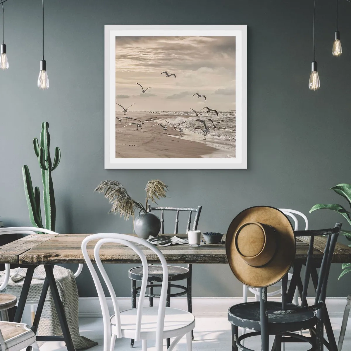 Affiche dans un cadre blanc - Poster - Le bruit de la mer, le chant des oiseaux - 30x30 cm