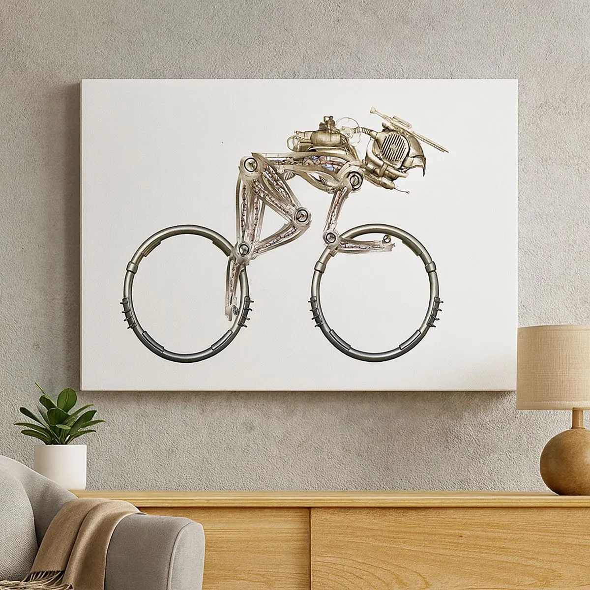 Impression sur toile - Image sur toile - Un vélo mécanique au design futuriste - 70x50cm - Machine exceptionnelle - Décoration murale moderne pour le salon et la chambre ARTTOR