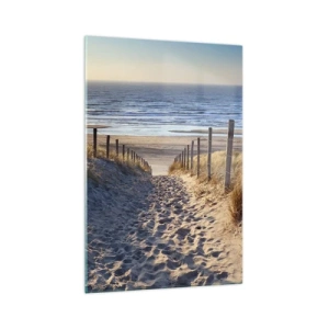 Impression sur verre - Image sur verre - Chemin à travers les dunes menant à la plage - 70x100cm - Le bruit de la mer, le chant des oiseaux, une plage sauvage parmi les herbes… - Décoration murale moderne pour le salon et la chambre ARTTOR
