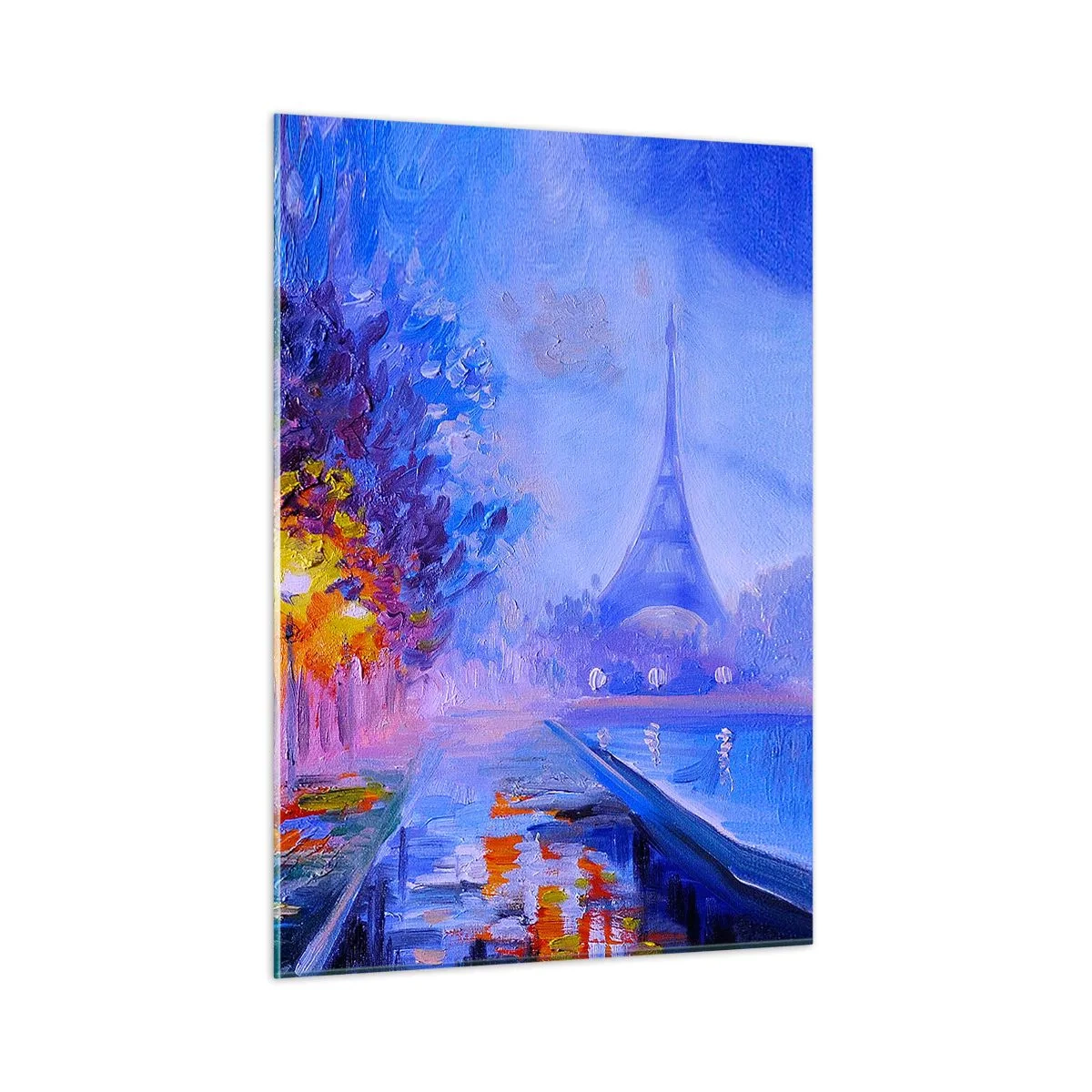 Impression sur verre - Image sur verre - Promenade nocturne à Paris avec la Tour Eiffel - 50x70cm - Une ballade idéale - Décoration murale moderne pour le salon et la chambre ARTTOR