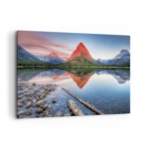Impression sur toile - Image sur toile - Une montagne se reflétant dans un lac au coucher du soleil - 120x80cm - Chaleur et fraicheur - Décoration murale moderne pour le salon et la chambre ARTTOR