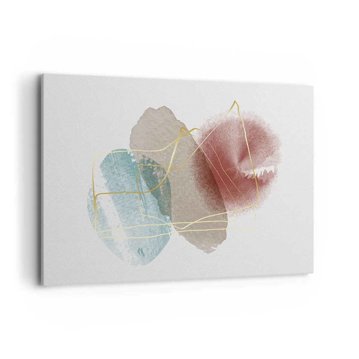 Impression sur toile - Image sur toile - Formes abstraites aux couleurs délicates et aux lignes dorées - 120x80cm - Coraux de l'espace - Décoration murale moderne pour le salon et la chambre ARTTOR