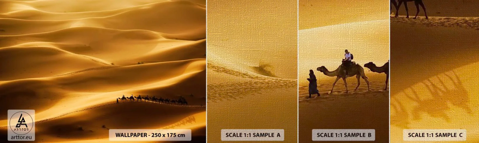 Échantillon de Papier Peint Premium Canvas - Caravane sur les vagues du désert - Paysage, Afrique, Désert - 100x30 cm