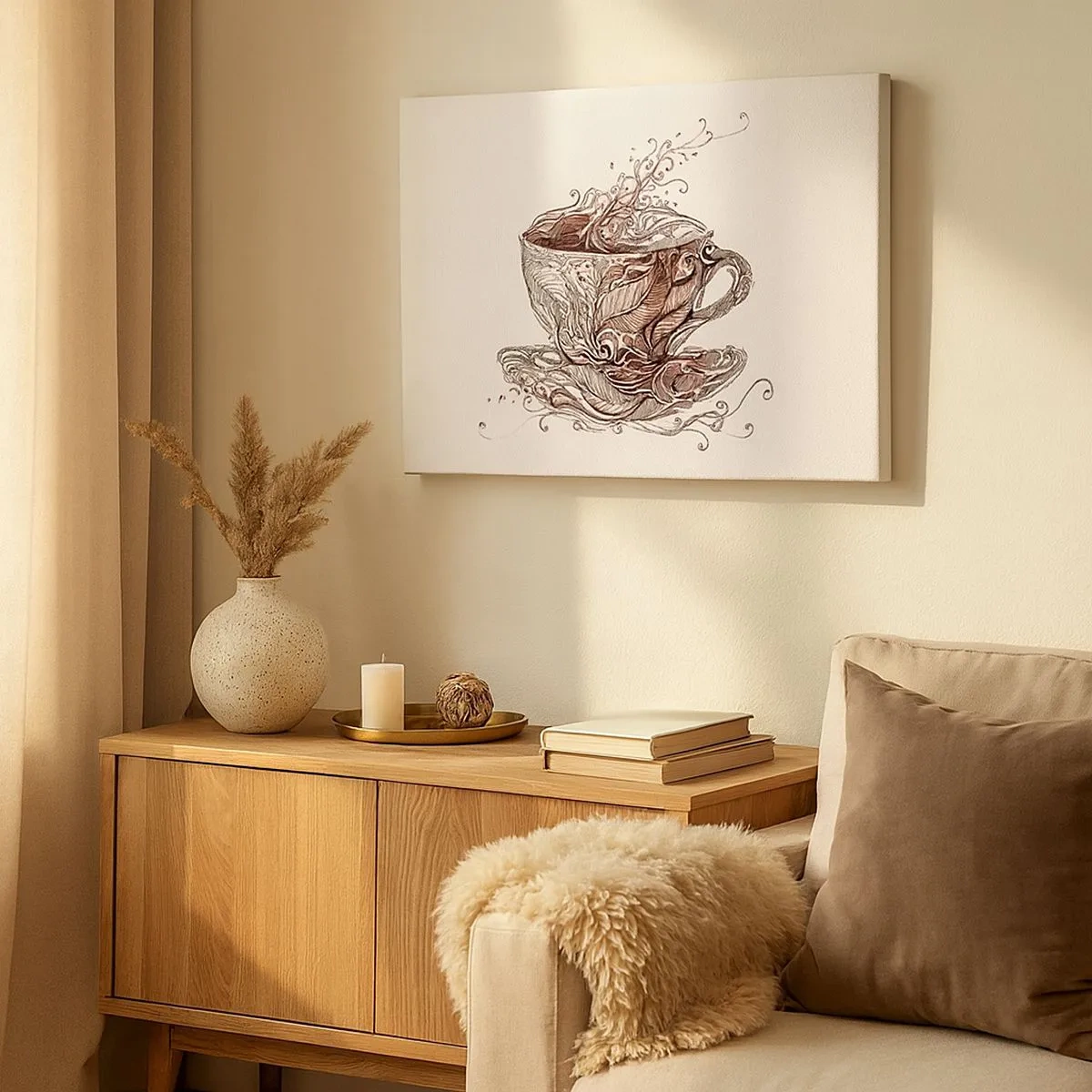 Impression sur toile - Image sur toile - Tasse à café décorative avec un motif artistique - 70x50cm - Du thé, bon pour tout - Décoration murale moderne pour le salon et la chambre ARTTOR