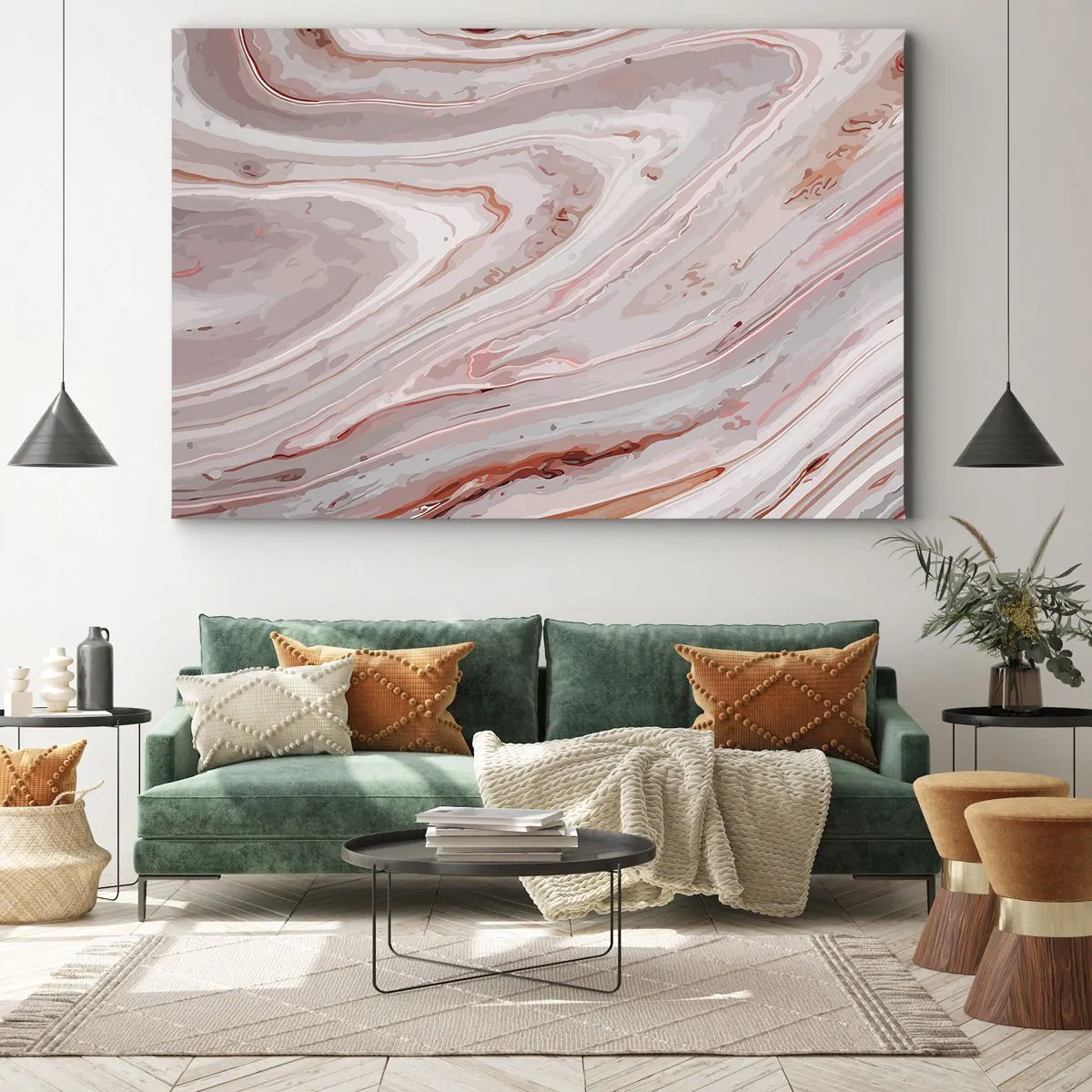 Impression sur toile - Image sur toile - Vagues abstraites dans des tons délicats de rose et de beige - 120x80cm - Rose liquide - Décoration murale moderne pour le salon et la chambre ARTTOR