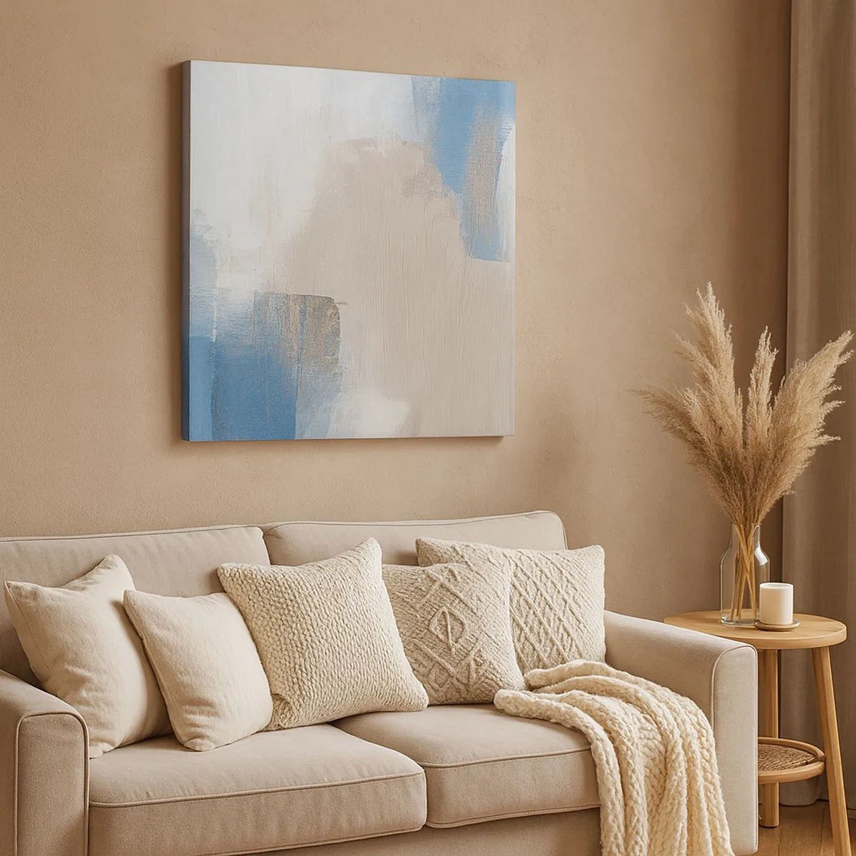 Impression sur toile - Image sur toile - Abstraction rose derrière un rideau de bleu - 30x30 cm