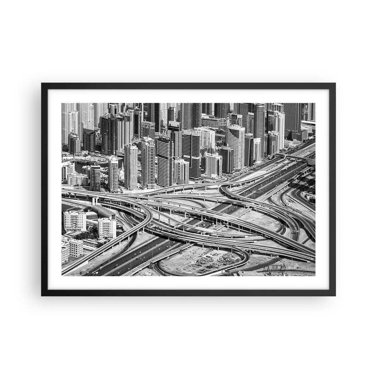 Affiche dans un cadre noir - Poster - Une vue plongeante sur Dubaï - 70x50cm - Dubaï - la ville impossible - Décoration murale moderne pour le salon et la chambre ARTTOR