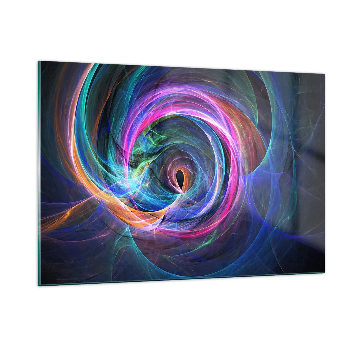Impression sur verre - Image sur verre - Une spirale abstraite aux couleurs intenses sur fond sombre. - 120x80cm - Où m'emmènes-tu ? - Décoration murale moderne pour le salon et la chambre ARTTOR
