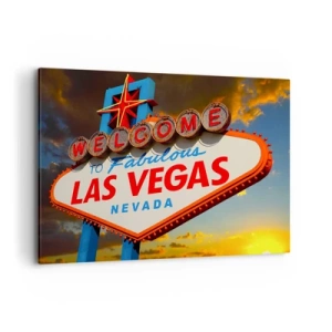 Impression sur toile - Image sur toile - Le célèbre panneau Welcome to Fabulous Las Vegas au coucher du soleil - 120x80cm - Après un sourire du destin - Décoration murale moderne pour le salon et la chambre ARTTOR