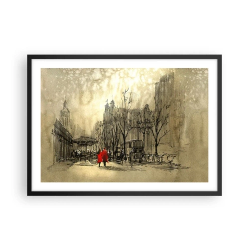 Affiche dans un cadre noir - Poster - Une figure rouge dans un décor urbain nostalgique - 70x50cm - Rendez-vous dans le brouillard de Londres - Décoration murale moderne pour le salon et la chambre ARTTOR