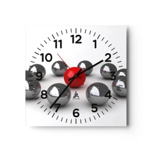 Horloge murale - Pendule murale - Un cercle en argent et rouge - 30x30 cm