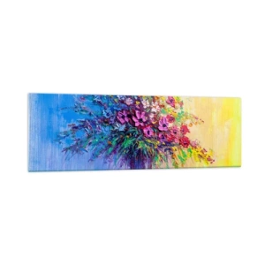 Impression sur verre - Image sur verre - Un bouquet de fleurs colorées dans un vase sur un fond dégradé - 160x50cm - Cadeau d'été de la prairie - Décoration murale moderne pour le salon et la chambre ARTTOR