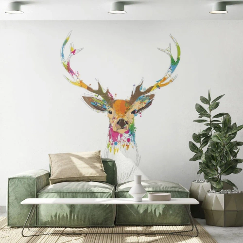 Papier Peint Photo Standard Eco - Un cerf doux baigné de couleur - Abstraction, Animaux, Cerf - 200x140 cm