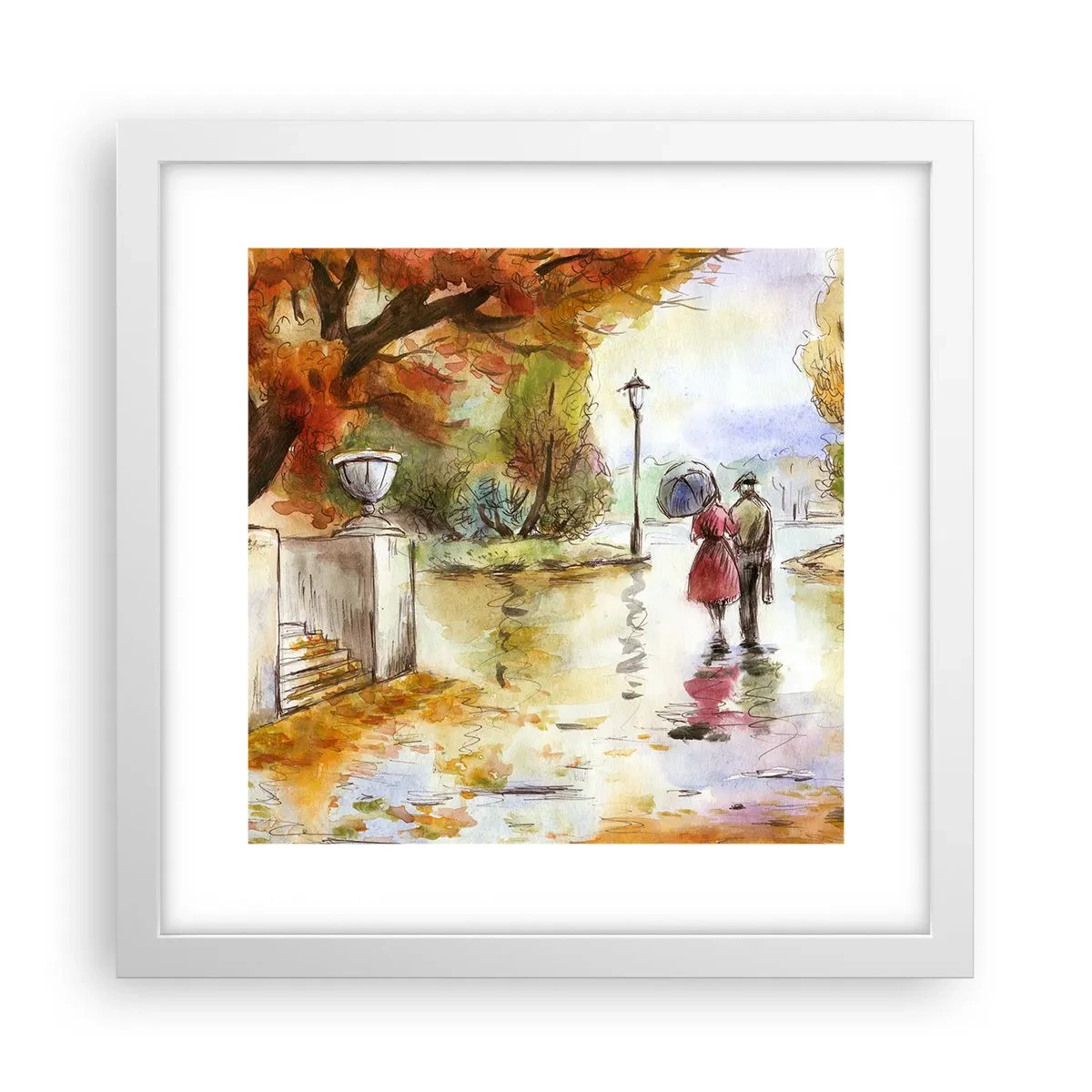 Affiche dans un cadre blanc - Poster - Automne romantique dans le parc - 30x30 cm