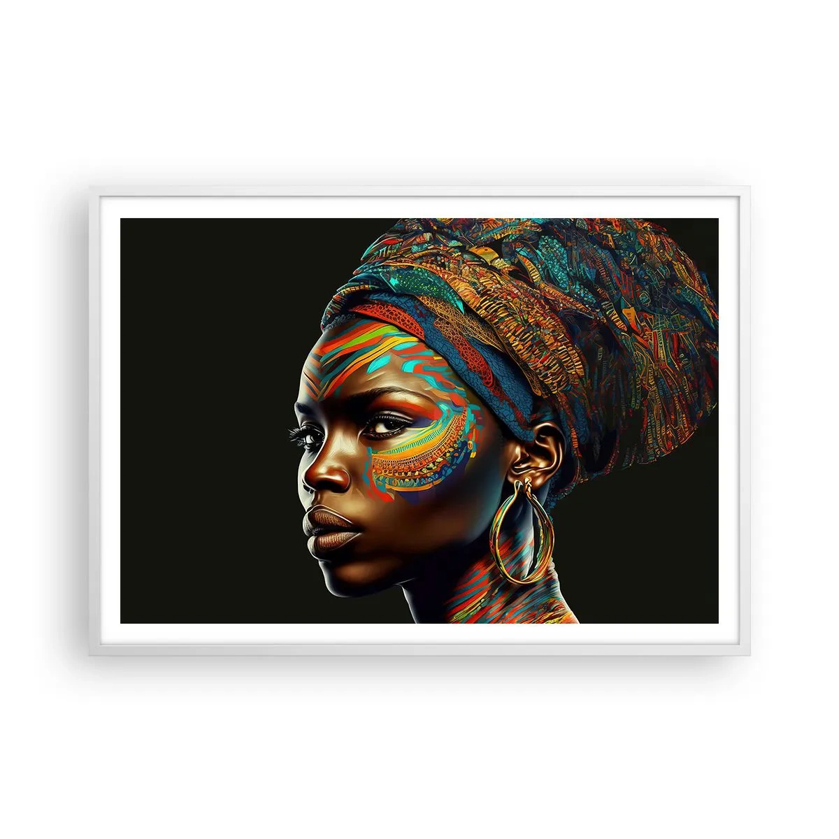 Affiche dans un cadre blanc - Poster - reine africaine - 100x70 cm