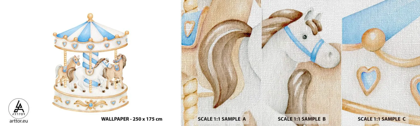 Échantillon de Papier Peint Premium Canvas - Douce enfance - Les chevaux, Manège, Enfants - 100x30 cm