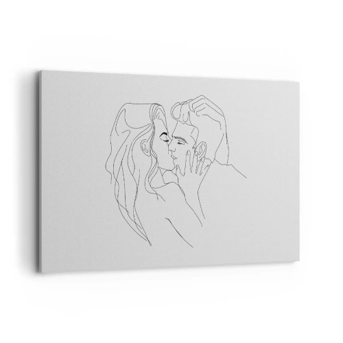 Impression sur toile - Image sur toile - Le contour d'un couple s'embrassant sur un fond clair - 120x80cm - La même ligne - Décoration murale moderne pour le salon et la chambre ARTTOR