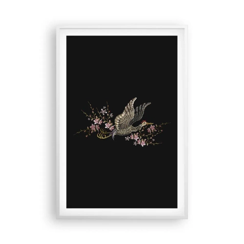 Affiche dans un cadre blanc - Poster - Oiseau brodé exotique - 61x91 cm