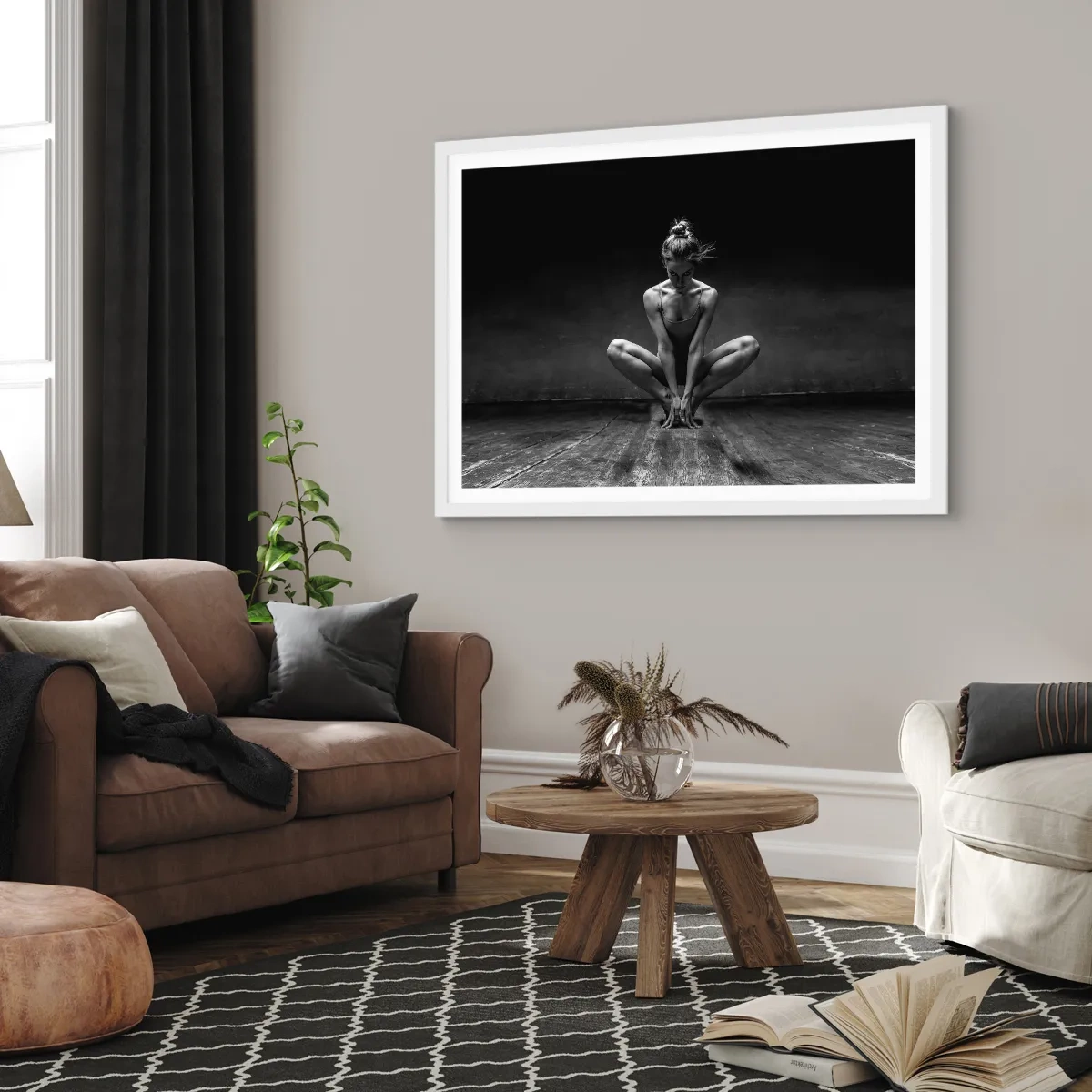 Affiche dans un cadre blanc - Poster - Concentration de l'énergie de la danse - 70x50 cm