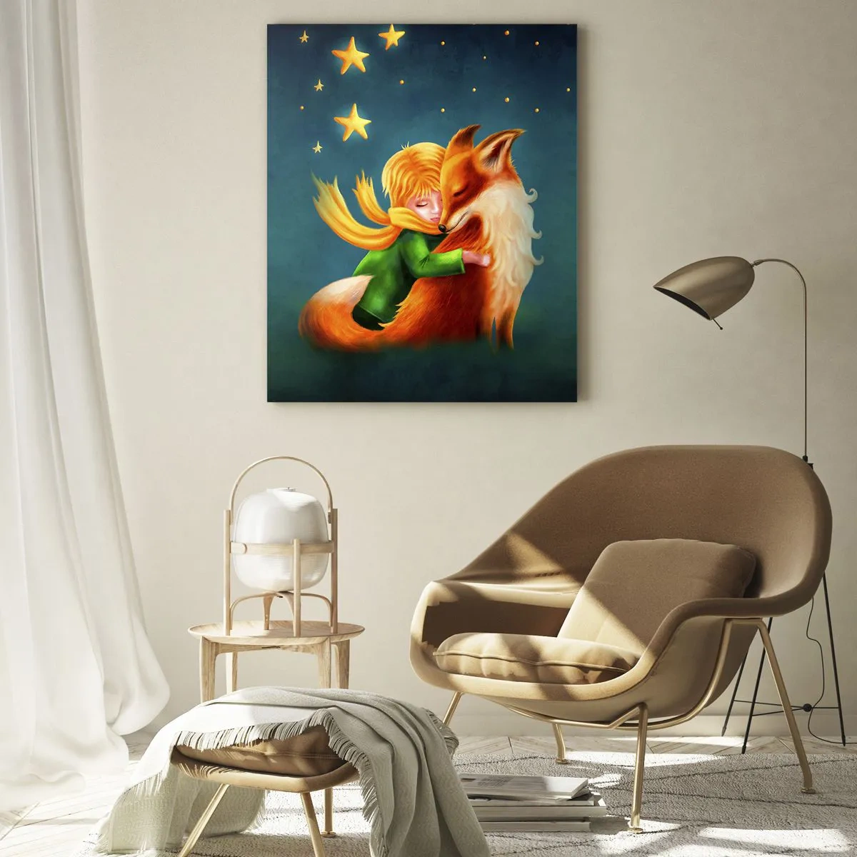 Impression sur verre - Image sur verre - Un garçon avec un renard dans un décor magique avec des étoiles - 70x100cm - Petit Prince - Décoration murale moderne pour le salon et la chambre ARTTOR