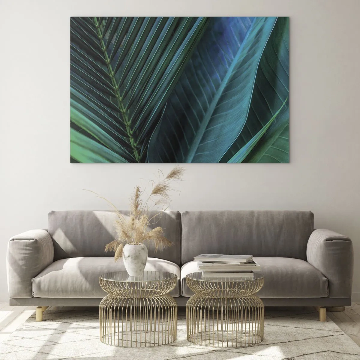 Impression sur verre - Image sur verre - Détails des feuilles tropicales vert foncé - 100x70cm - L'anatomie du vert - Décoration murale moderne pour le salon et la chambre ARTTOR