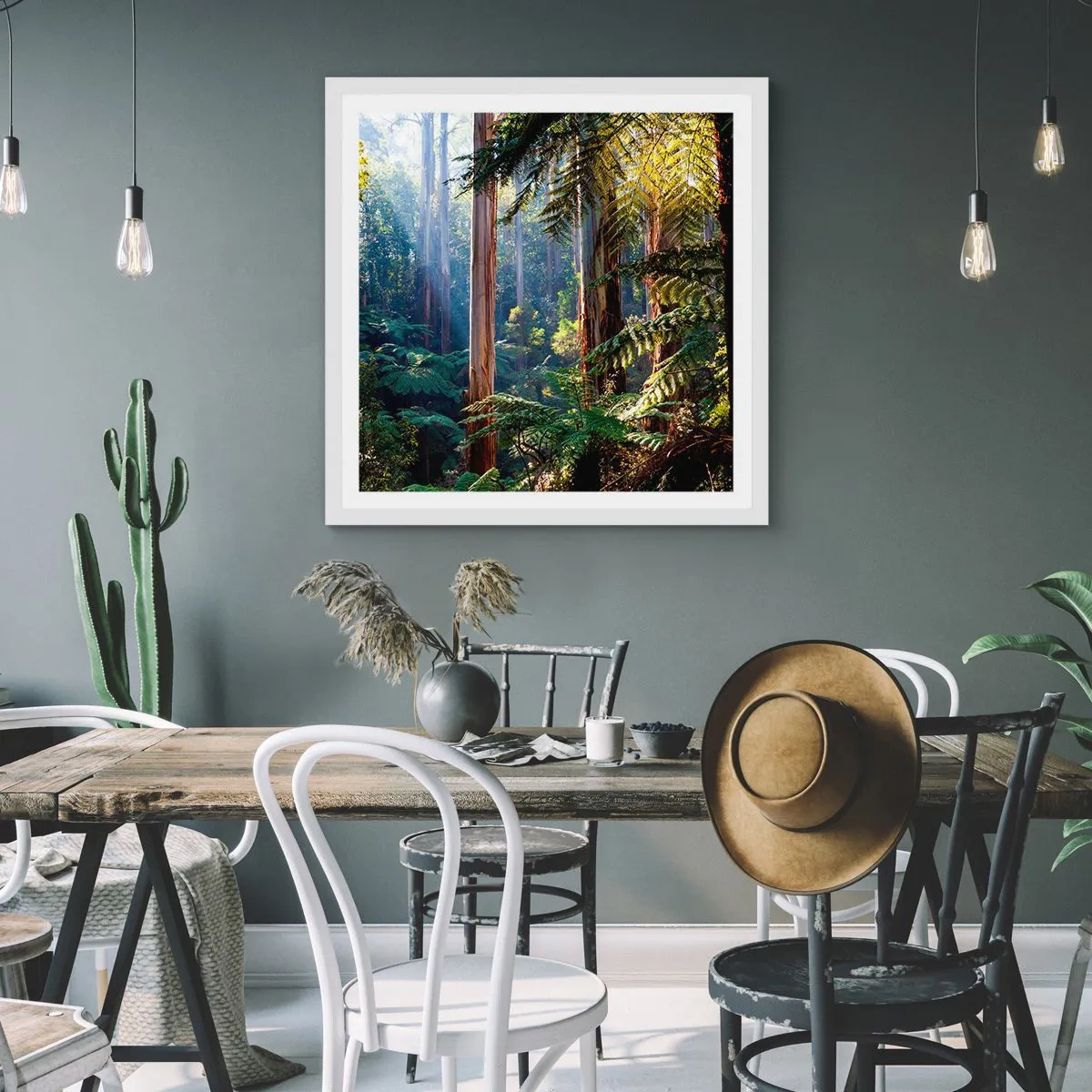 Affiche dans un cadre blanc - Poster - Fable de la forêt - 60x60 cm