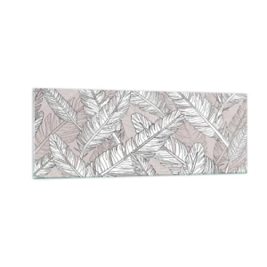 Impression sur verre - Image sur verre - Motif noir et blanc avec des feuilles de bananier sur un fond clair - 140x50cm - Un tourbillon de plumes - Décoration murale moderne pour le salon et la chambre ARTTOR
