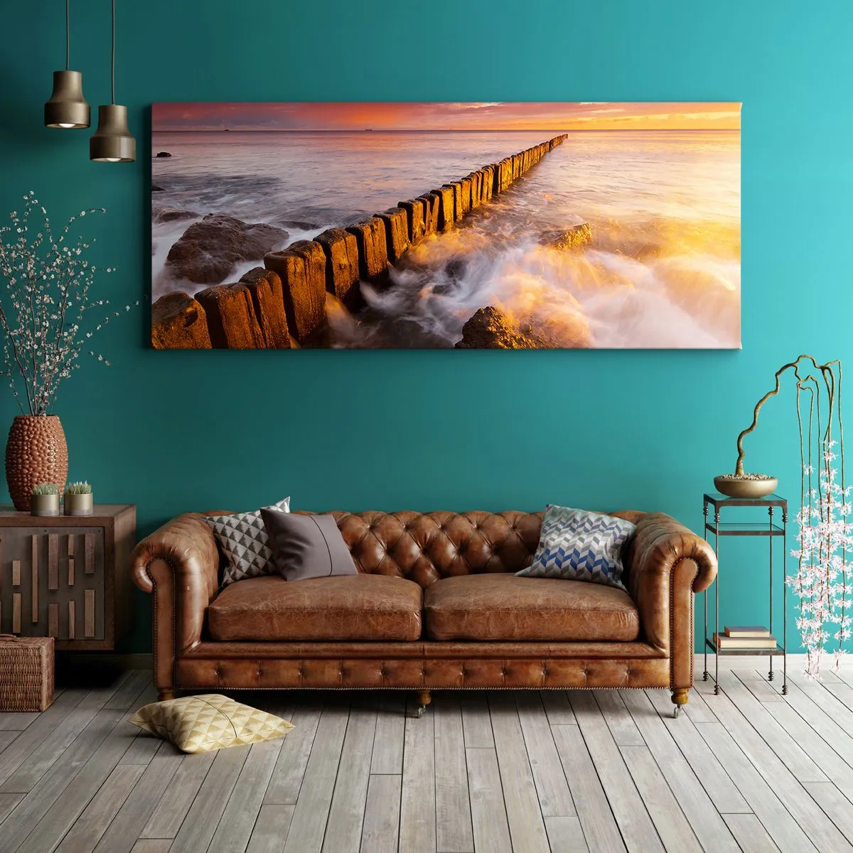 Impression sur toile - Image sur toile - Un paysage pittoresque au bord de la mer au coucher du soleil - 120x50cm - La douceur des vagues - Décoration murale moderne pour le salon et la chambre ARTTOR