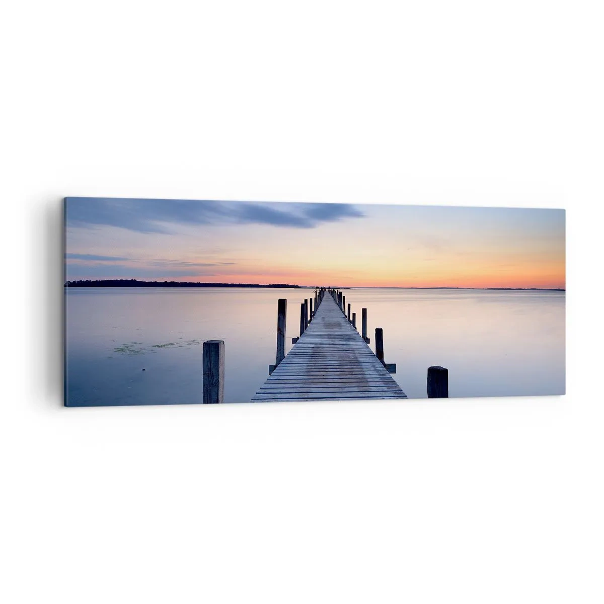 Impression sur toile - Image sur toile - Jetée en bois sur le lac au coucher du soleil - 140x50cm - Le calme d'un crépuscule serein - Décoration murale moderne pour le salon et la chambre ARTTOR