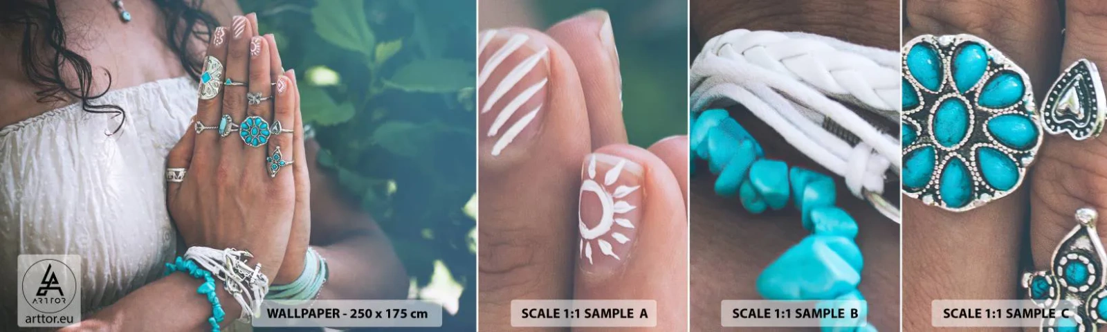 Échantillon De Papier Peint Standard Eco - Bienvenue au centre du bien-être - Femme, Bijoux, Bohème - 100x30 cm