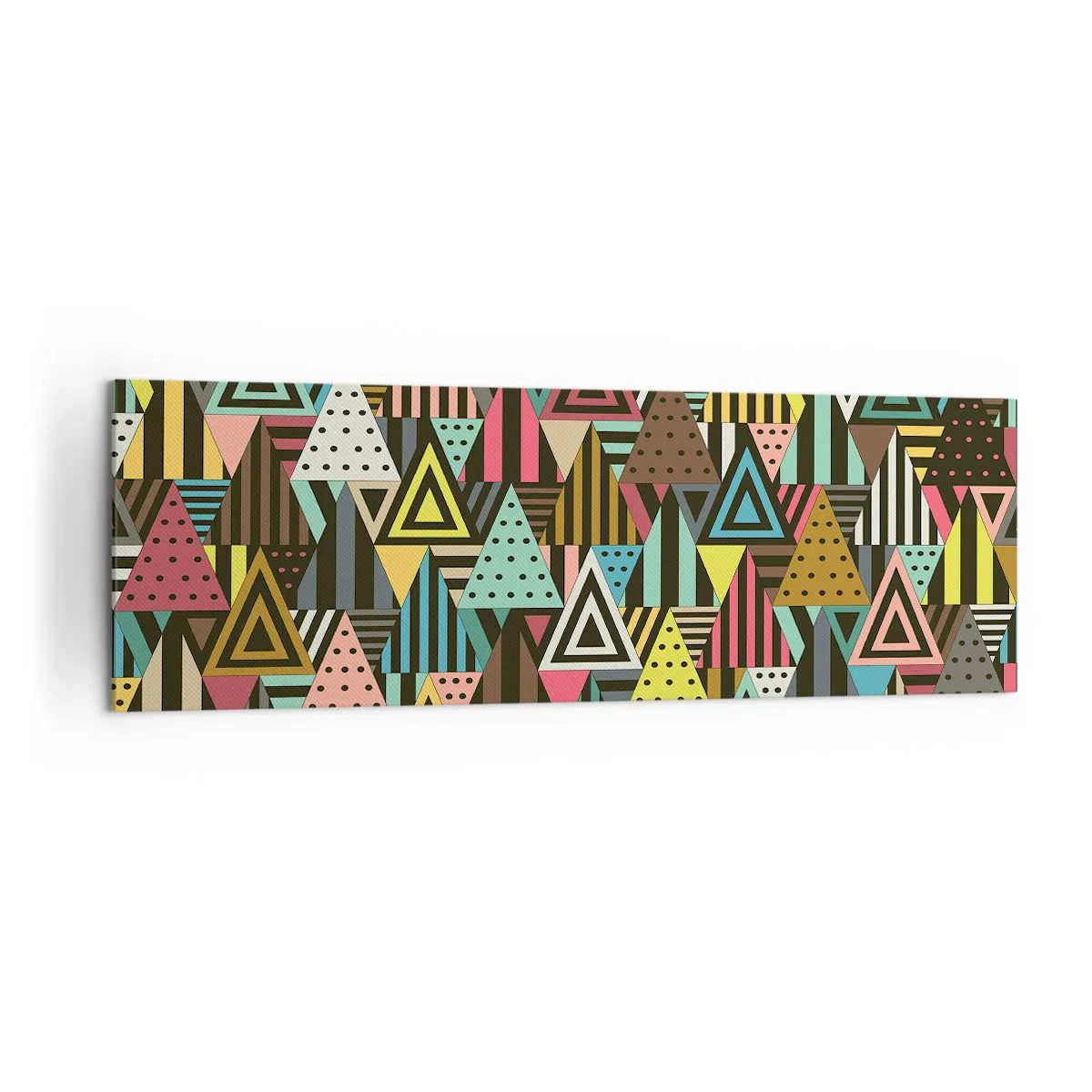 Impression sur toile - Image sur toile - Motif géométrique coloré avec des triangles et des lignes - 160x50cm - En rythme de trois - Décoration murale moderne pour le salon et la chambre ARTTOR