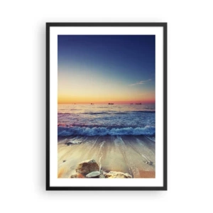 Affiche dans un cadre noir - Poster - Coucher de soleil sur la mer avec de douces vagues sur la plage - 50x70cm - Mais quel horizon ? - Décoration murale moderne pour le salon et la chambre ARTTOR